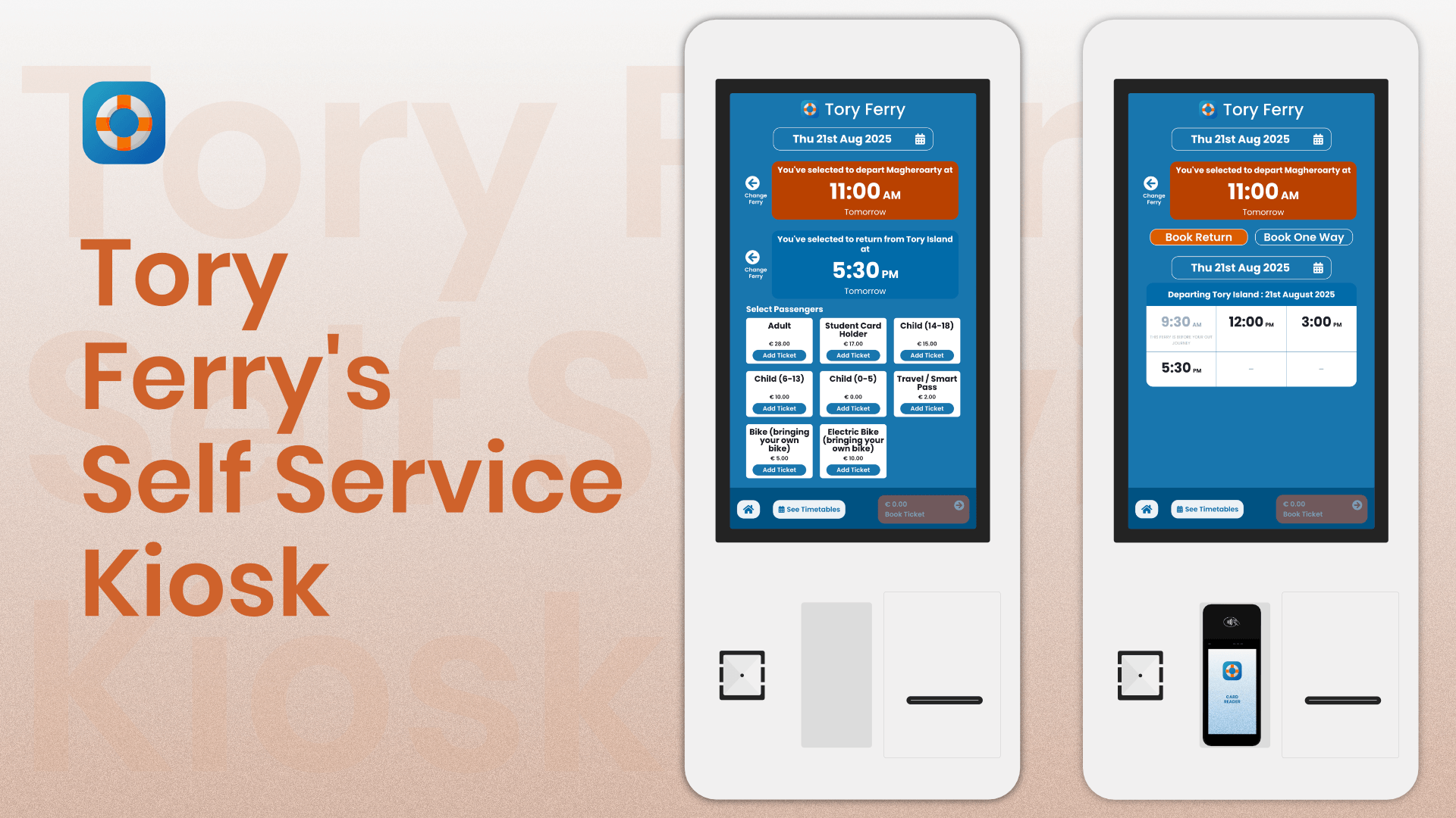 The Tory Ferry Kiosk takes 5 clicks to book