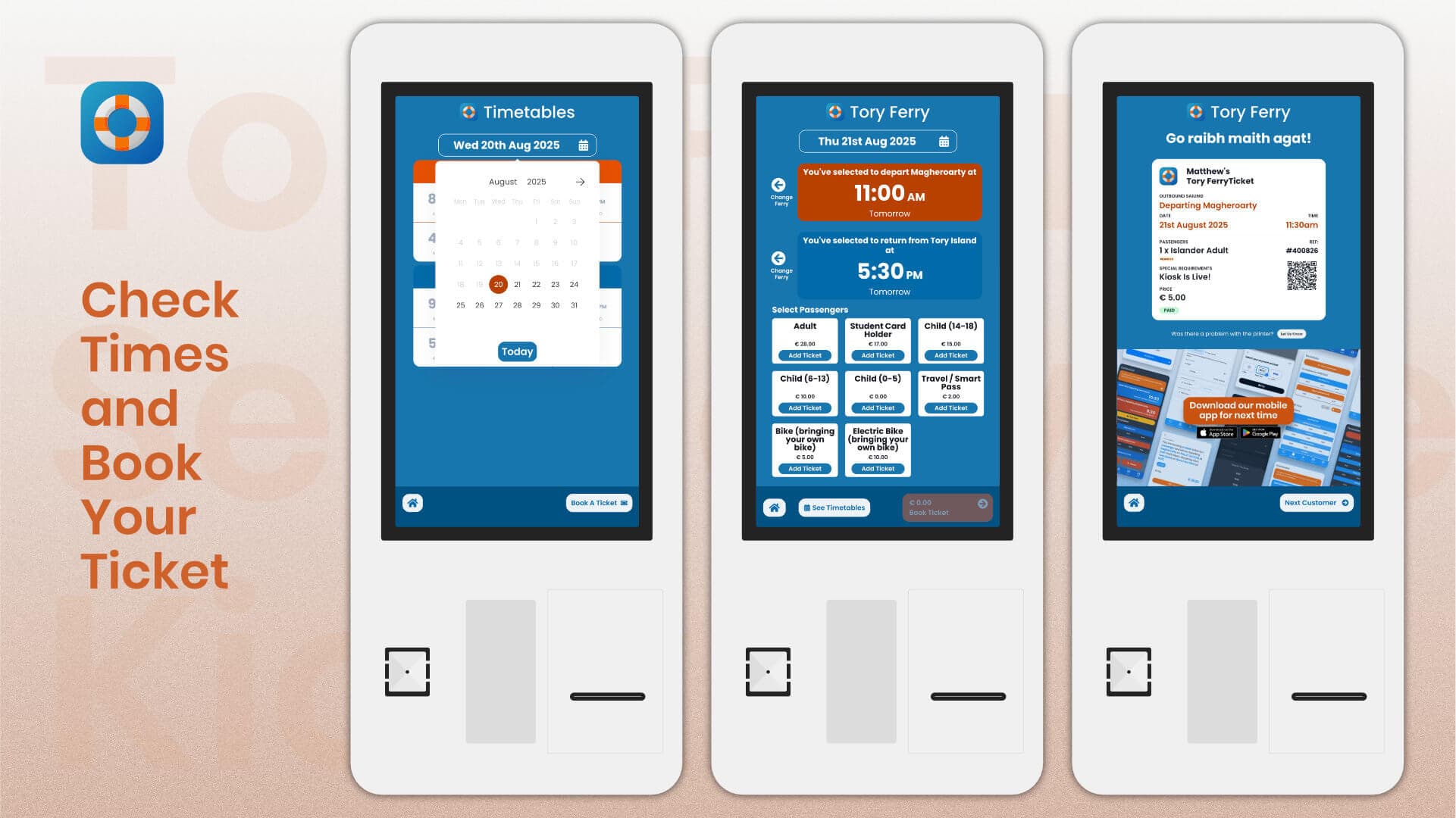 The Tory Ferry Kiosk takes 5 clicks to book